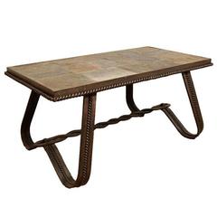 French Wrought Iron and Tiled Stone Rectangular Coffee Table