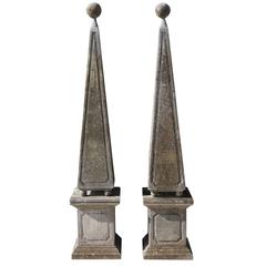 Mid-20th Century Pair of Italian Limestone Obelisks