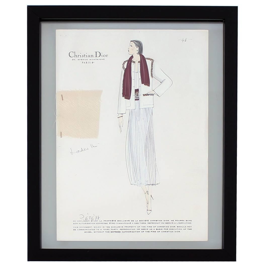 Vintage Haute Couture Christian Dior Fashion Sketch For Sale