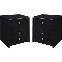 Pair of Bedside Tables with Brass X-Pulls by Paul Frankl for Johnson Furniture