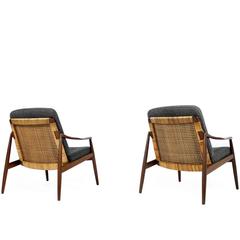 Amazing Pair of 1950s Lohmeyer for Wilkhahn Cane and Teak Easy Chairs