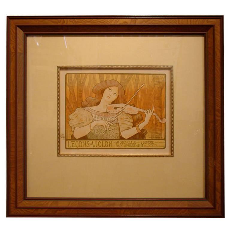 Colored Lithograph by Paul Berthon, Lecons De Violon