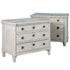 Pair of Antique Grey Gustavian Painted Chest of Drawers, Sweden, circa 1860