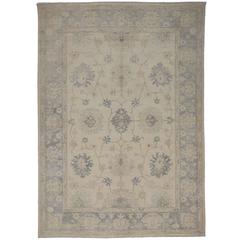 Modern Oushak Rug with Coastal Colors and Transitional Style