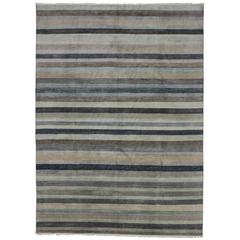 New Transitional Striped Area Rug with Neutral Nautical-Coastal Style