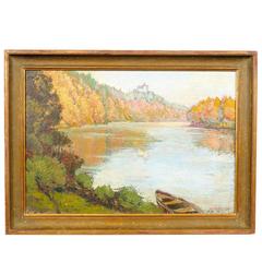 Gilt Framed Oil of Board Impressionist Landscape by Maurice Callewaert