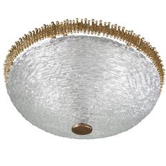 Textured Clear Glass and Brass Fixture by Hillebrand or Kaise. Two (2) Available