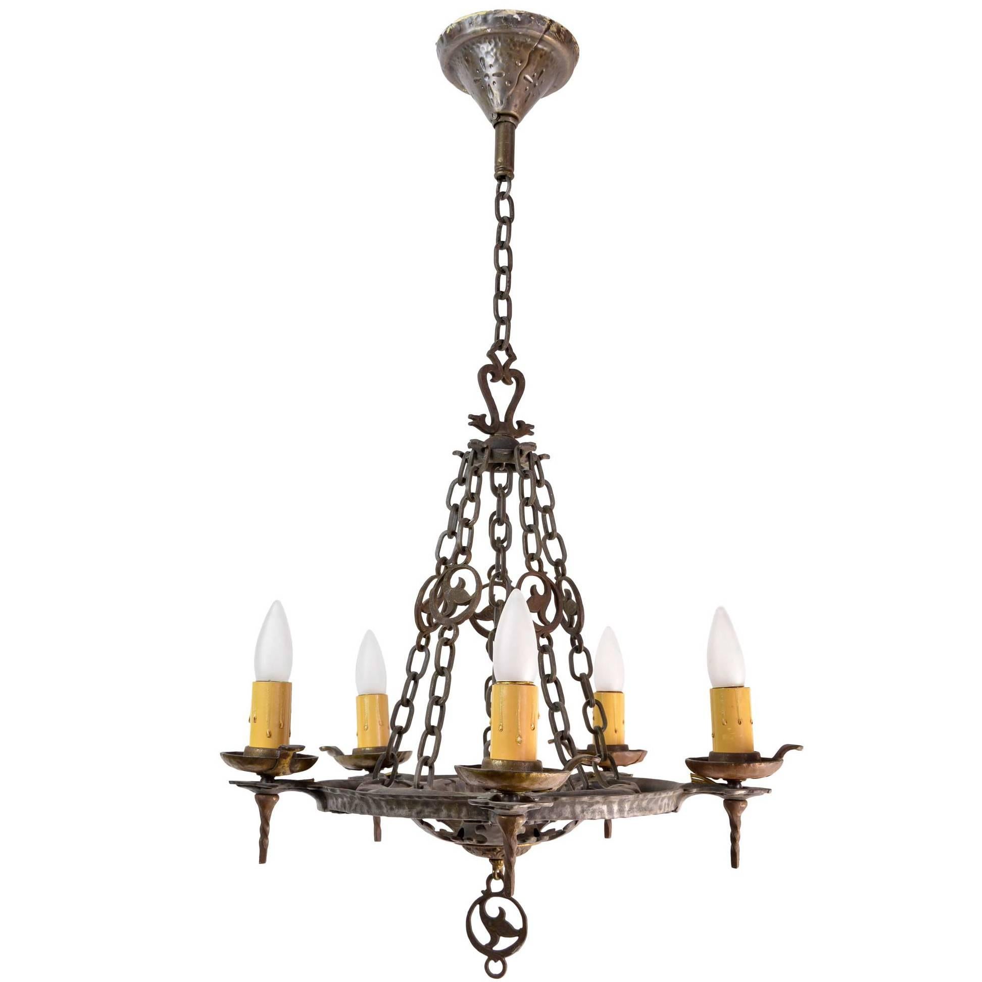Hammered 1930s Tudor Revival Chandelier