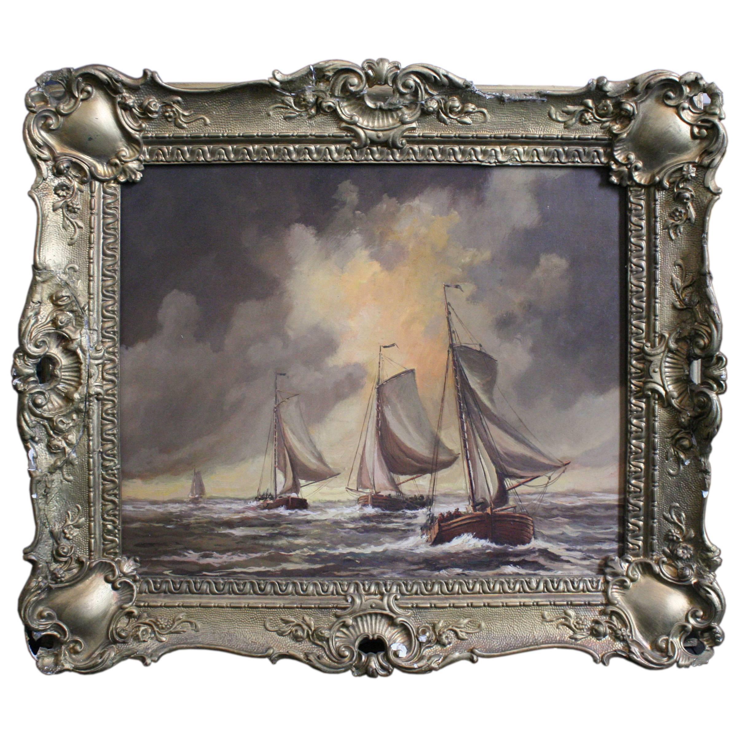 19th Century Marine Oil on Canvas For Sale