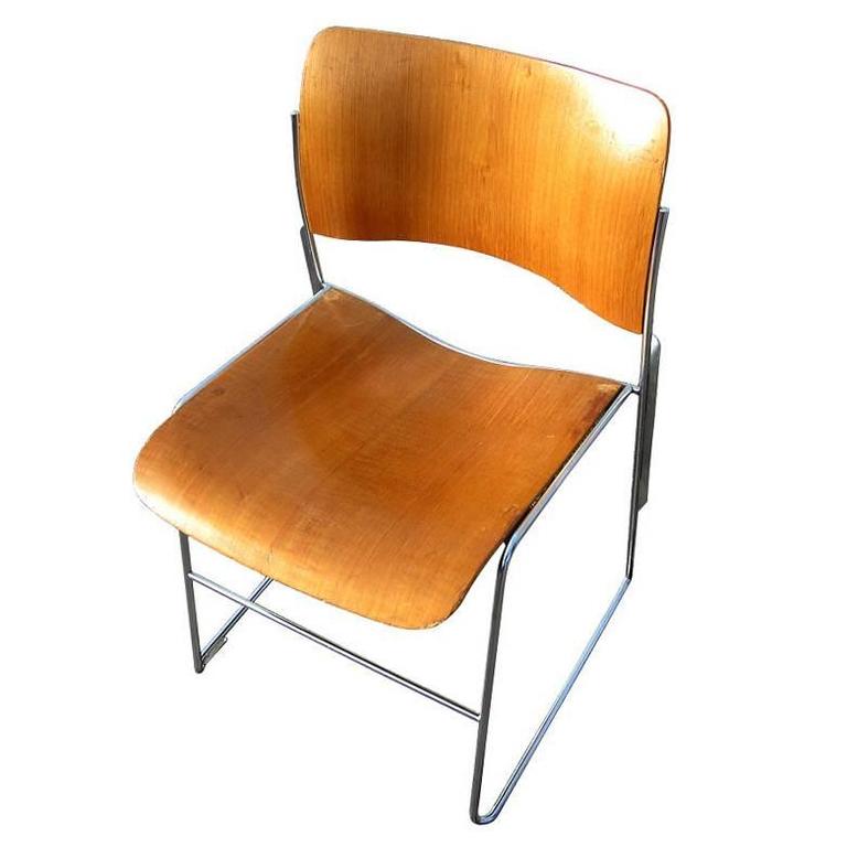 MidCentury GF Rowland Wood Chrome 40/4 Stacking Chair For Sale at