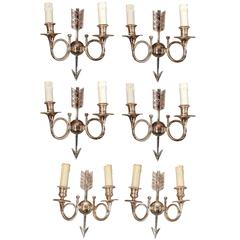 Six Silvered Bronze Sconces with Monogram and Number, circa 1960 2