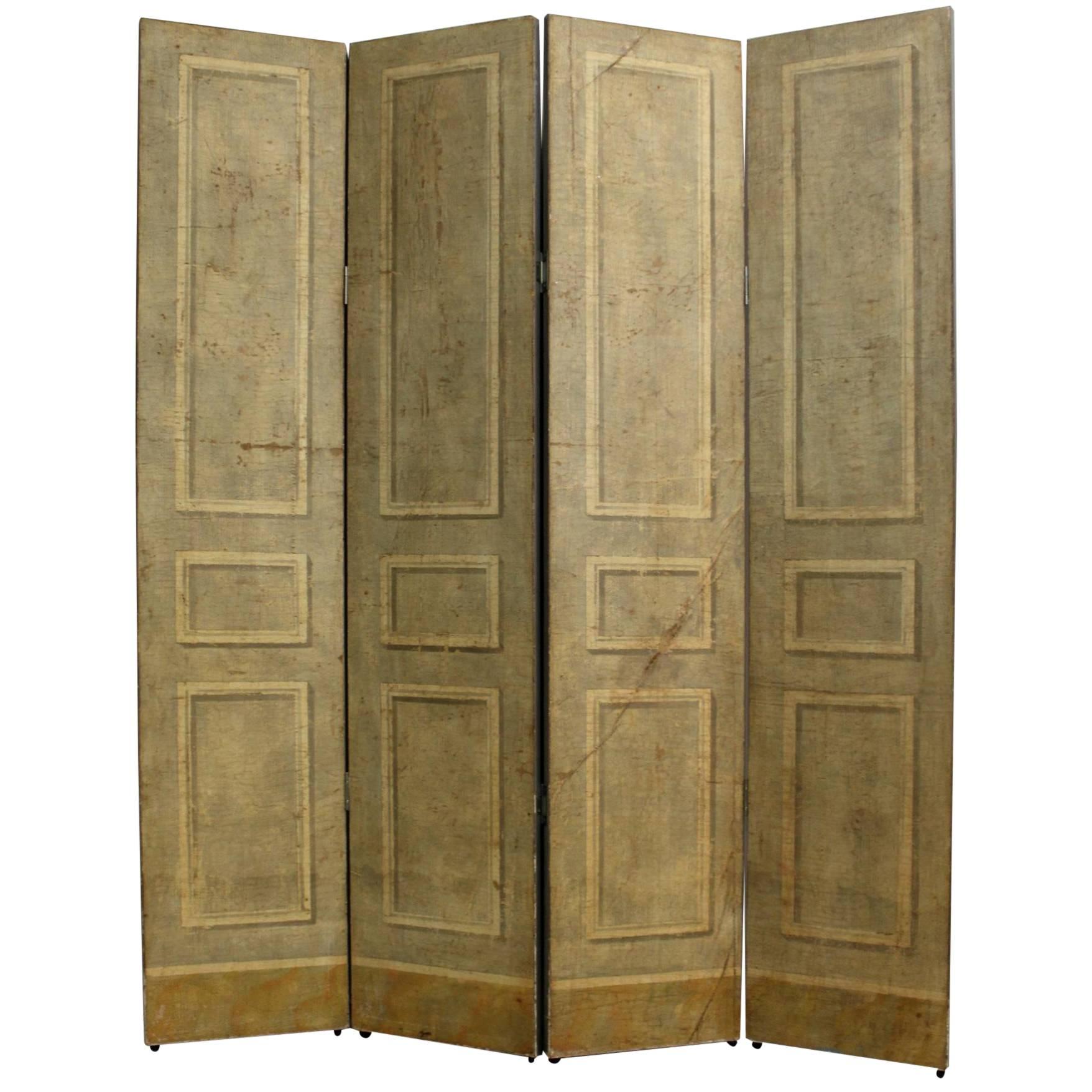 Trompe L'oeil Neoclassical Folding Screen by Jacques Lamy For Sale