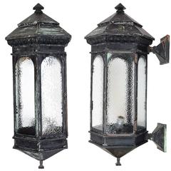 Pair of Victorian Oversized Exterior Sconces with Textured Glass