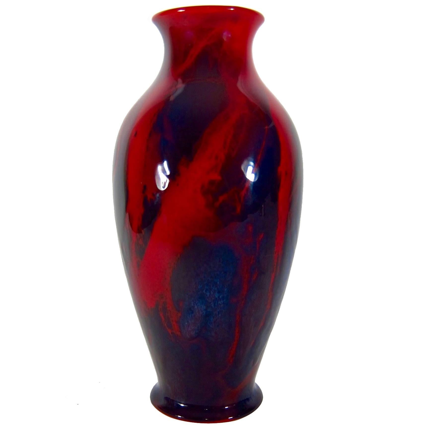 Large Doulton Sung Ware Red Flambé Art Deco Vase by Charles Noke & Fred Moore