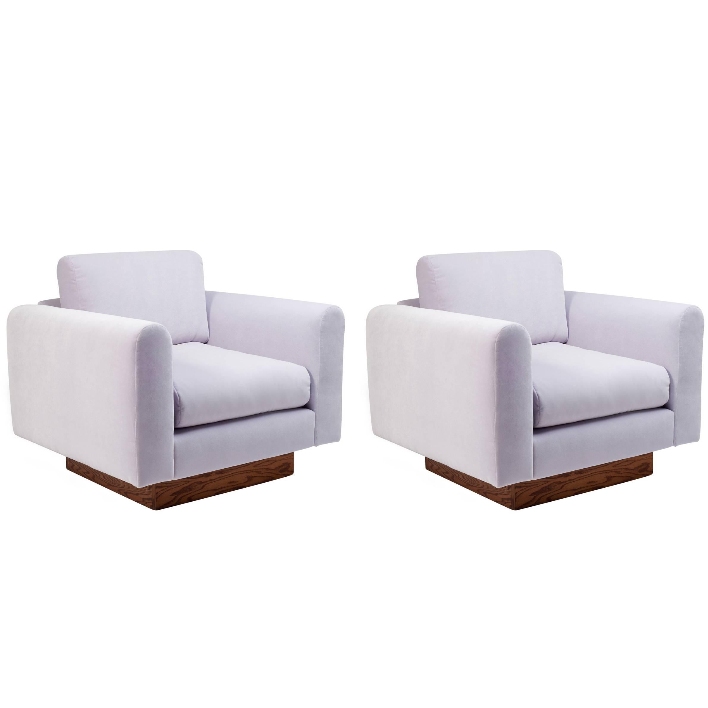 Pair of Harvey Probber Style Lounge Chairs on Wood Plinth