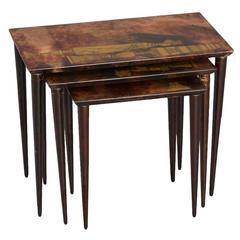 Aldo Tura 1950, Three Nesting Tables Goatskin, Decorated with Chess Figures 4