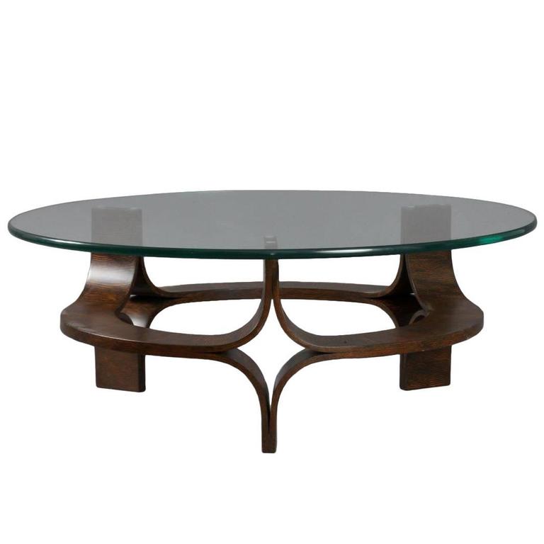 Round Walnut Mid Century Modern, Round Wood Glass Top Coffee Table