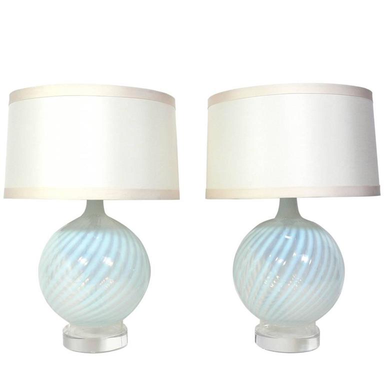 Pair of Murano Glass Lamps with Lucite Bases at 1stDibs