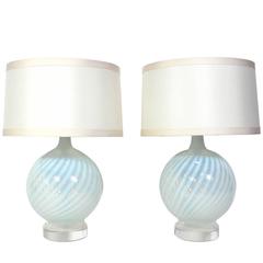 Pair of Murano Glass Lamps with Lucite Bases