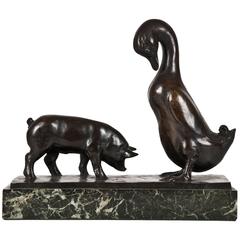 20th Century Bronze Titled Pig and Duck by Mahonri Macintosh Young 2