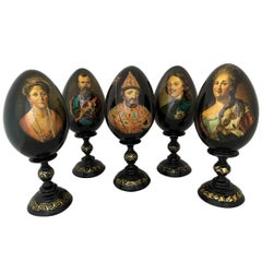 Collection of Five Russian Hand-Painted Eggs