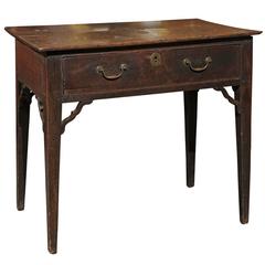 English Sheraton Oak Side Table with Drawer from Late 18th Century