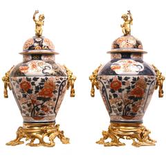 Pair of Gilt Bronze Ormolu-Mounted Imari Vases