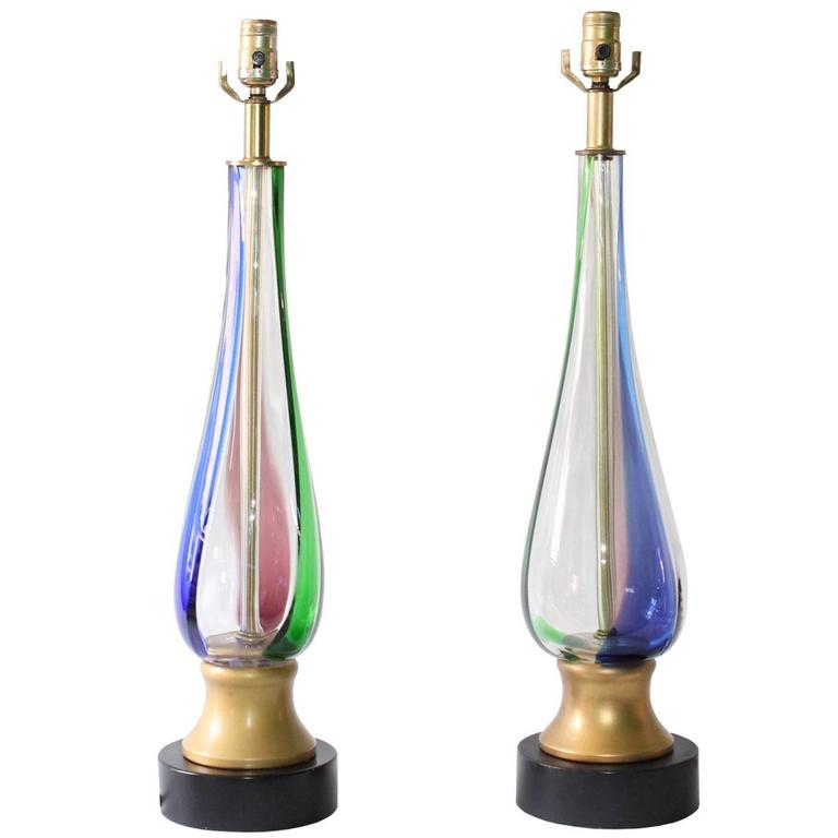 MidCentury Murano Glass Table Lamps, Attributed to Fulvio Bianconi for