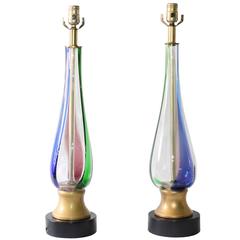 Mid-Century Murano Glass Table Lamps, Attributed to Fulvio Bianconi for Venini