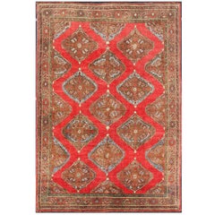 Antique Turkish Oushak-Handwoven with Geometric Design in Red, Brown, Green