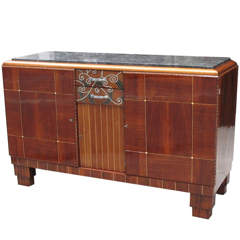 Pewter and Ivory Inlaid French Art deco Buffet For Sale at 1stdibs