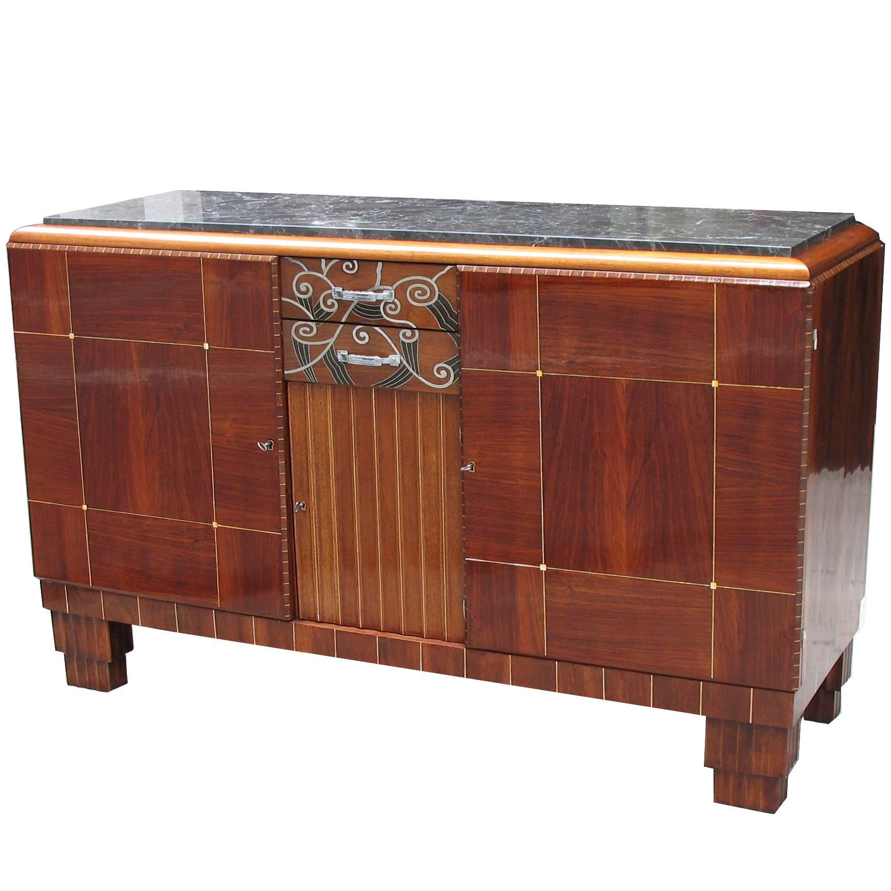 Pewter and Ivory Inlaid French Art deco Buffet For Sale