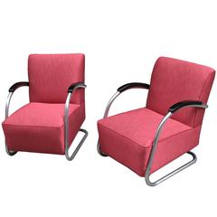 Vintage Pair of GermanTubular Steel Bauhaus Armchairs/Clubchairs