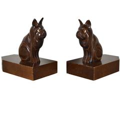Art Deco Carved Wood Dog Figural Bookends 1