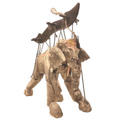 19th Century Vintage Antique Italian Elephant Marionette Puppet