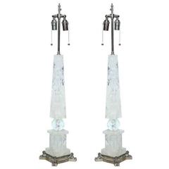 Pair of Rock Crystal and Silver Plated Lamps