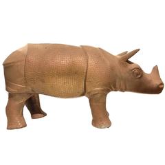 Vintage Textured Brass Rhino Animal Sculpture Art Accessory