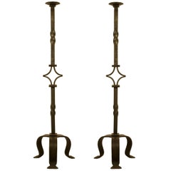 Monumental Pair of Wrought Iron Candle Stands