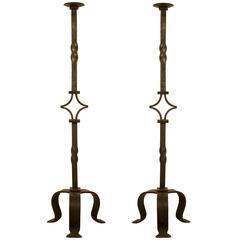 Monumental Pair of Wrought Iron Candle Stands 9