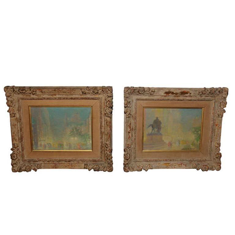 Small Pair of Oil on Canvas Paintings by Johann Berthelsen Signed L.R For Sale