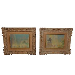 Vintage Small Pair of Oil on Canvas Paintings by Johann Berthelsen Signed L.R