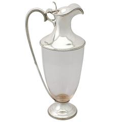 Glass and Sterling Silver Mounted Claret Jug, Antique Edwardian