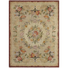 Large Vintage American Hooked Rug with Delightfully Elegant Floral Design