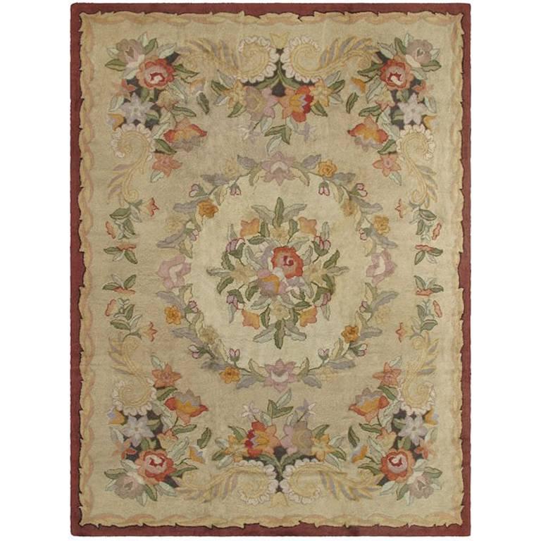 Large Vintage American Hooked Rug with Delightfully Elegant Floral