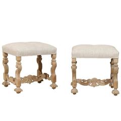 Pair of Italian Carved and Upholstered Foot Stools from the Late 19th Century