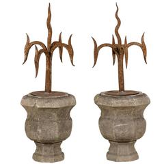 Pair of French 19th Century Stone and Iron Finials