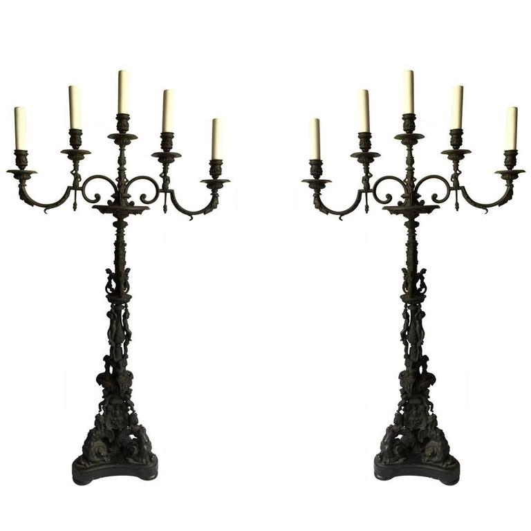 Pair of Large Five Arms, Ornate Candelabra at 1stDibs