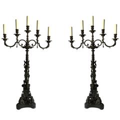 Pair of Large Five Arms, Ornate Candelabra