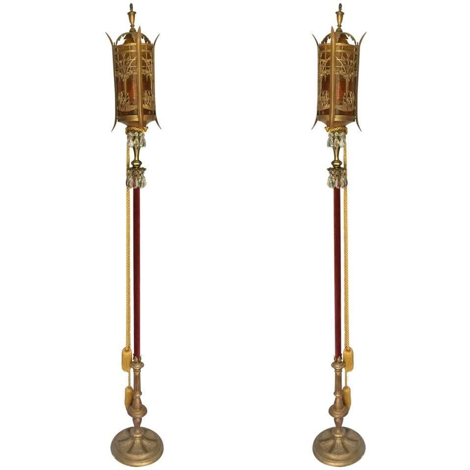 Pair of Oscar Bach Style Torchiere Floor Lamps
