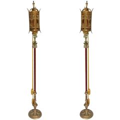 Vintage Pair of Oscar Bach Style Torchiere Floor Lamps